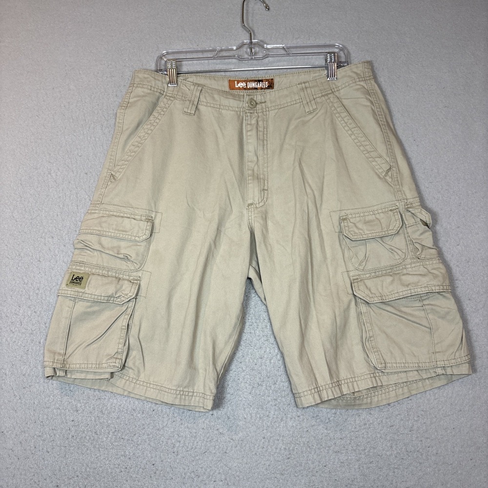 Lee Dungarees Mens Khaki Tan Ripstop Cotton Cargo Shorts Size 33
